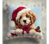 Henypt Kit Crochet De Verrouillage Tapis Chiot De Noël Diy Broderie,Loquet Crochet Complet Housse De Coussin,Kit Fabrication Taie D'Oreiller Coussins Tapis,Motif Coloré Imprimé Fil Prédéc