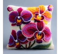Henypt Kit Crochet De Verrouillage Tapis Diy Broderie, Fleurs d'orchidées violettes 3D Loquet Crochet Complet Housse De Coussin,Kit Fabrication Taie D'Oreiller Coussins Tapis,43X43Cm