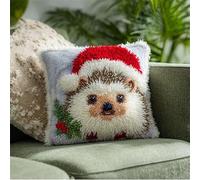 Henypt Kit Crochet De Verrouillage Tapis Petit Hérisson Portant Un Chapeau De Père Noël Diy Broderie,Loquet Crochet Complet Housse De Coussin,Kit Fabrication Taie D'Oreiller Coussins Tapi