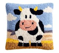 Henypt Kit Crochet de Verrouillage Vache animale DIY Broderie Kits De Crochet Kit Point Noué Coussin, Latch Hook Canevas Coussin Point 43x43cm