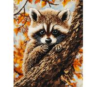 Henypt Kit de broderie au point de croix estampé pour adultes débutantsAnimaux sur la branche de l'arbre,ratons laveurs,Kit de décoration complète pour décoration d'intérieur,16x20in Cross Stitch