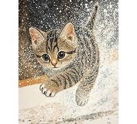 Henypt Kit De Broderie Croisée 11Ct Tissu Imprimé Broderie Chaton Mignon Jouant Dans La Neige 40 X 50 Cm Diy Kit D'Entrée Simple Pré - Impression Broderie Pour Filles Artisanat Dmc Articles Broder