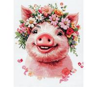 Henypt Kit De Broderie De Perles 9Ct Diy Mignon Cochon Rose- 40X50Cm Point De Croix Avec Perles - Motif Floral - Kit Complet Débutant & Adulte