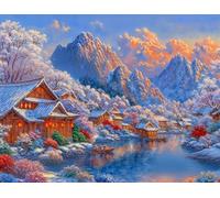 Henypt Kit De Broderie Perlée Architecture Chinoise Sous Un Magnifique Paysage Enneigé 50 X 70 Cm- Point De Croix Avec Perles - Kit Diy Artisanal - Loisirs Créatifs Pour Adultes