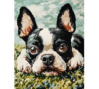 Henypt Kit De Broderie Perlée Boston Terrier Couché- 40X50Cm Broderie De Perles Motif Fleur - Loisirs Créatifs Diy Pour Adultes & Adolescents