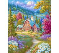 Henypt Kit De Broderie Perlée Charmant Chalet De Campagne 40 X 50 Cm- Broderie De Perles Motif Fleur - Loisirs Créatifs Diy Pour Adultes & Adolescents