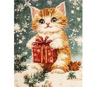 Henypt Kit De Broderie Perlée Chaton Tenant Un Cadeau- 40X50Cm Broderie De Perles Motif Fleur - Loisirs Créatifs Diy Pour Adultes & Adolescents