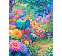 Henypt Kit De Broderie Perlée Oiseaux Sur La Boîte Aux Lettres Dans Le Jardin 40X50Cm- Loisirs Créatifs Diy - Kit Cadeau Femme & Adulte - Point De Croix Avec Perles