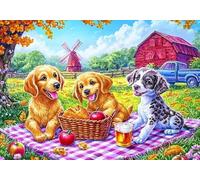 Henypt Kit De Broderie Perles Diy Trois Chiots 30 X 40 Cm- Kit Complet Point De Croix - Broderie Perlée Motif Fleur - Idéal Cadeau Loisirs Créatifs