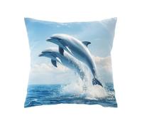 Henypt Kit De Coussin À Broder Au Point De Croix,Deux Dauphins Sauteurs,Kit De Broderie Au Point De Croix Estampillé,Cross Stitch Pillow Artisanat Coussin Diy À Broder 45X45Cm