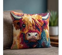 Henypt Kit De Coussin Avec Crochet À Loquet - Motif Petite Vache Des Highlands - Kit De Broderie Pour Débutants, Adultes Et Enfants - Housse De Coussin Pour Décoration D'Intérieur - 43 X
