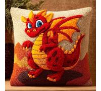 Henypt Kit de coussin avec crochet à loquet,Petit dinosaure rouge Kit Coussin Au Point Noué,Tapis Crochets Taie D'Oreiller DIY Couture Crochet Oreiller,43x43cm
