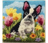 Henypt Kit De Crochet À Loquet À Faire Soi-Même -Bouledogue Français Dans Un Jardin Fleuri Housse De Coussin Au Crochet Pour Débutants Enfants Et Adultes - Artisanat Fait À La Main - Déco