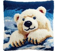 Henypt Kit De Crochet À Loquet À Faire Soi-Même -Ours Blanc Housse De Coussin Au Crochet Pour Débutants Enfants Et Adultes - Artisanat Fait À La Main - Décoration De Fabrication De Tapis