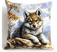 Henypt Kit De Crochet À Loquet À Faire Soi-Même -Petit Loup Mignon Housse De Coussin Au Crochet Pour Débutants Enfants Et Adultes - Artisanat Fait À La Main - Décoration De Fabrication De