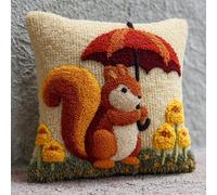 Henypt Kit de Crochet de Loquet D'Oreiller,Écureuil mignon,Kit Complet de Crochet pour Coussin,Bricolage Décoration Coussin Canape Salon broderie,43x43cm