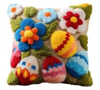 Henypt Kit de Crochet de Loquet D'Oreiller,Fleurs et œufs de Pâques,Kit Complet de Crochet pour Coussin,Bricolage Décoration Coussin Canape Salon broderie,43x43cm