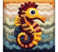 Henypt Kit De Crochet De Verrouillage Coussin animal hippocampe Crochets Kit De Verrouillage Taie D'Oreiller Tapis Imprimé Coussin Crochet Fil Broderie Kits 43x43cm