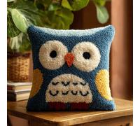 Henypt Kit de Crochet de Verrouillage Coussin Chouette DIY Broderie Kit Tapis Point Noué à Faire pour Débutants,Latch Hook Canevas Coussin Point 43x43cm