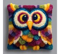 Henypt Kit de Crochet de Verrouillage Coussin Chouette DIY Broderie Kit Tapis Point Noué à Faire pour Débutants, Latch Hook Canevas Coussin Point 43x43cm