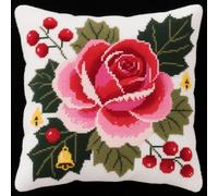 Henypt Kit de Crochet de Verrouillage Coussin Fleurs et feuilles de rose DIY Broderie Kit Tapis Point Noué à Faire pour Débutants,Latch Hook Canevas Coussin Point 43x43cm