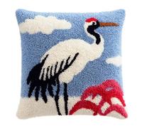 Henypt Kit De Crochet De Verrouillage Coussin Grue blanche Crochets Kit De Verrouillage Taie D'Oreiller Tapis Imprimé Coussin Crochet Fil Broderie Kits 43x43cm