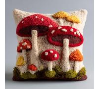 Henypt Kit de Crochet de Verrouillage Coussin Motif de champignon DIY Broderie Kit Tapis Point Noué à Faire pour Débutants, Latch Hook Canevas Coussin Point 43x43cm