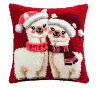 Henypt Kit De Housse De Coussin Avec Crochet À Loquet Un Couple D'Alpagas Portant Des Bonnets De Père Noël,Kit De Broderie,Kits De Fabrication De Taies D'Oreiller，Christmas Latch Hook Pil