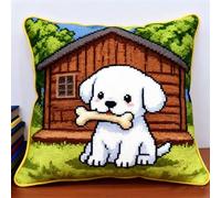 Henypt Kit De Point De Croix Estampé Avec Toile De Tapisserie Imprimée (45 × 45 Cm) -Chiot Mignon Kit De Coussin Au Point De Croix Estampé Pour Une Décoration Créative De La Maison Cross Stitch Pil