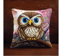 Henypt Kit De Point De Croix Estampé Avec Toile De Tapisserie Imprimée (45 × 45 Cm) -Chouette Chevêche Kit De Coussin Au Point De Croix Estampé Pour Une Décoration Créative De La Maison Cross Stitc