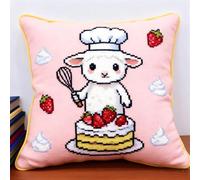 Henypt Kit De Point De Croix Estampé Avec Toile De Tapisserie Imprimée (45 × 45 Cm) -Cuisson De L'Agneau Kit De Coussin Au Point De Croix Estampé Pour Une Décoration Créative De La Maison Cross Sti