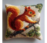 Henypt Kit de Tapis de Crochet à Point Noué,Écureuil sur la branche Coussin au Crochets à Loquet Bricolage 43x43cm Tapis Créatif pour Décoration d'intérieur