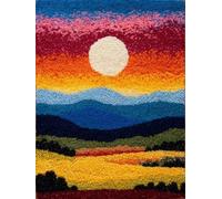 Henypt Kit de Tapis de Crochet à Point,Vallée et coucher de soleil 52x38cm Latch Hook Kit de Tapisserie pour Adultes Débutants,loisirs créatifs,décoration intérieure