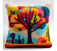 Henypt Kit Point Noué Á Faire Coussin Broderie Debutant,Arbre de dessin animé,DIY Latch Hook Kit Complet Decoration Maison Manuelle Loisir Créatif Cadeaux,17x17in