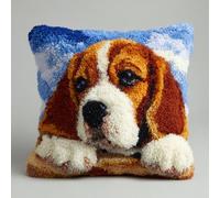 Henypt Kit Point Noué Á Faire Coussin Broderie Debutant,Chien Beagle,DIY Latch Hook Kit Complet Decoration Maison Manuelle Loisir Créatif Cadeaux,17x17in
