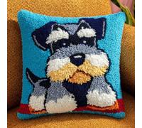 Henypt Kit Point Noué Á Faire Coussin Broderie Debutant,chien Schnauzer,DIY Latch Hook Kit Complet Decoration Maison Manuelle Loisir Créatif Cadeaux,17x17in