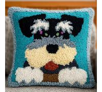 Henypt Kit Point Noué Á Faire Coussin Broderie Debutant,chien Schnauzer,DIY Latch Hook Kit Complet Decoration Maison Manuelle Loisir Créatif Cadeaux,17x17in