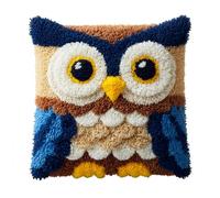 Henypt Kit Point Noué Coussin, Chouette Crochet de Verrouillage Kits de Coussins avec Crochet, Tapis Point Noué à Faire, 43x43cm