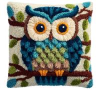 Henypt Kit Point Noué Coussin, Chouette Crochet de Verrouillage Kits de Coussins avec Crochet, Tapis Point Noué à Faire, Kit Broderie Coussin 43x43cm