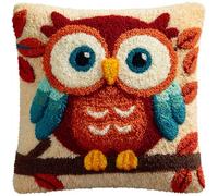 Henypt Kit Point Noué Coussin, Chouette Crochet de Verrouillage Kits de Coussins avec Crochet, Tapis Point Noué à Faire, Kit Broderie Coussin 43x43cm