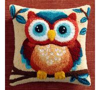 Henypt Kit Point Noué Coussin, Chouette Crochet de Verrouillage Kits de Coussins avec Crochet, Tapis Point Noué à Faire, 43x43cm