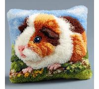 Henypt Kit Point Noué Coussin, Cochon d'Inde Crochet de Verrouillage Kits de Coussins avec Crochet, Tapis Point Noué à Faire, 43x43cm