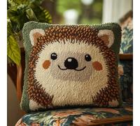 Henypt Kit Point Noué Coussin, Crochet de Verrouillage Kits de Coussins avec Crochet, Tapis Point Noué à Faire, Coussin au Point Noué 43x43cm(Hérisson mignon)