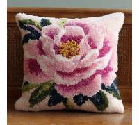 Henypt Kit Point Noué Coussin, pivoines roses Crochet de Verrouillage Kits de Coussins avec Crochet, Tapis Point Noué à Faire, Coussin au Point Noué 43x43cm