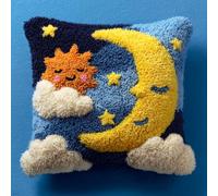 Henypt Kit Tapis Au Point Noué, Modèle lunaire Kit de Crochet de Verrouillage, Tapis Imprimé Coussin Crochet, Point Noué Coussin 43x43cm