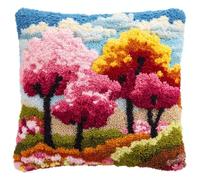 Henypt Kits De Coussin De Crochet De Loquet,Arbres en fleurs,Kit De Crochet À Loquet Coussin Avec Motif Imprimé,Décoration D'Intérieur,17x17In