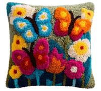 Henypt Kits De Coussin De Crochet De Loquet,Fleurs et papillons,Kit De Crochet À Loquet Coussin Avec Motif Imprimé,Décoration D'Intérieur,17x17In