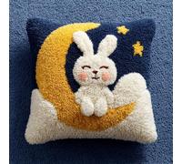 Henypt Kits De Coussin De Crochet De Loquet,Lapin sur la lune,Kit De Crochet À Loquet Coussin Avec Motif Imprimé,Décoration D'Intérieur,17x17In