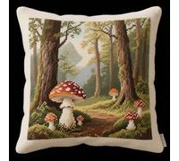 Henypt Kits de Crochet de Verrouillage, Champignons et arbres de dessins animés Coussin au Point Noué, kit de Crochets de avec Fournitures de Tricot et Fil, kit de Crochet pour Débutants 43x43cm