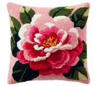 Henypt Kits de Crochet de Verrouillage, fleurs de camélia Coussin au Point Noué, kit de Crochets de avec Fournitures de Tricot et Fil, kit de Crochet pour Débutants 43x43cm